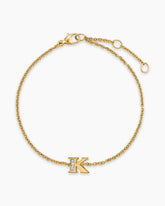 Petite Pavé Initial Chain Bracelet in 18K Yellow Gold with Diamond K